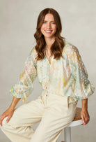 Fee G Violet Soft Floral Print Chiffon Blouse front view