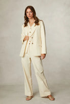 Fee G Jade lemon yellow waistcoat styled with matching cream tailored trousers