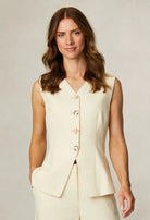 Fee G Jade lemon yellow tailored waistcoat front view with shell button detail