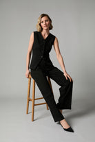 Fee G black crystal embellished fitted waistcoat seated front view