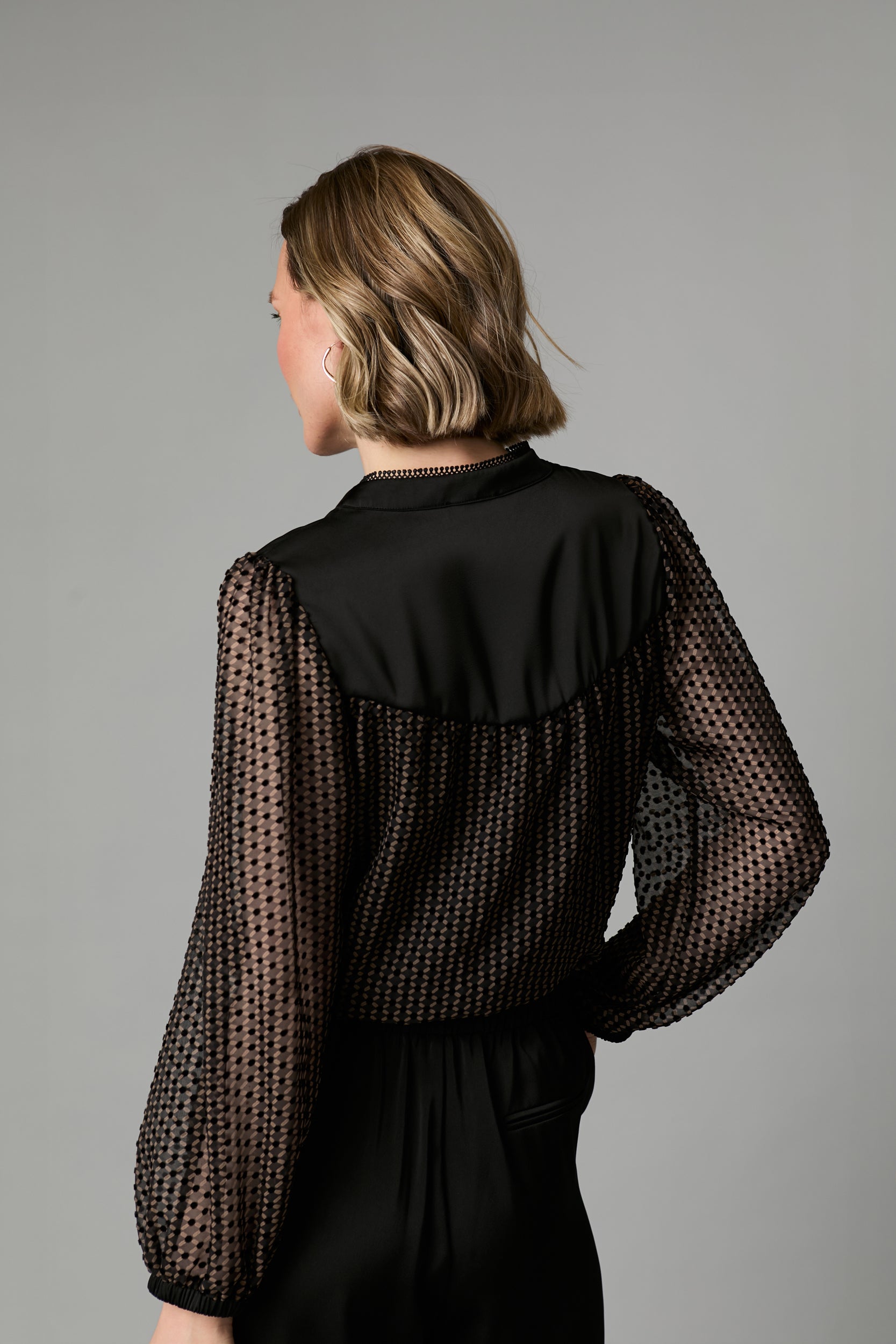 Fee G Elise black velvet dot devore blouse back view