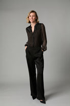 Fee G Elise black velvet dot devore blouse full-length styling view