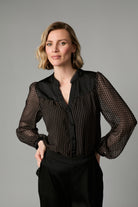 Fee G Elise black velvet dot devore blouse front view