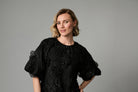 Fee G Renee black embroidered floral dressy top sleeve detail