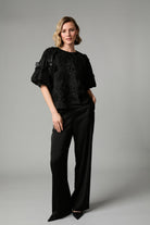 Fee G Renee black embroidered sequin floral occasion top front view