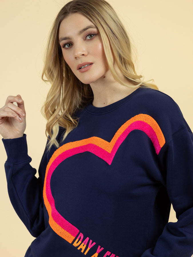 Fee G Day X Love By Day Navy Heart Casual Sweatshirt