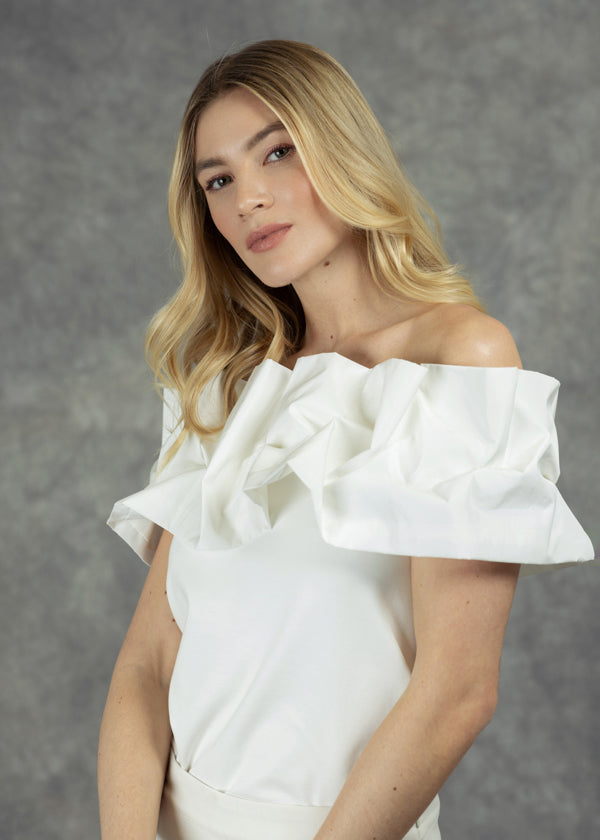 Fee G Off The Shoulder Ruffle Top In Cream