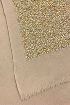 Fee G beige pashmina scarf with gold sequin embellishment close-up