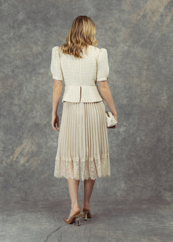 Fee G Taylor Oatmeal Tweed Combi Dress From The Back