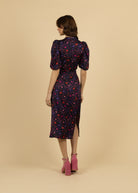 Fee G Vienna Navy Card Print Cut Out Dress From The Back