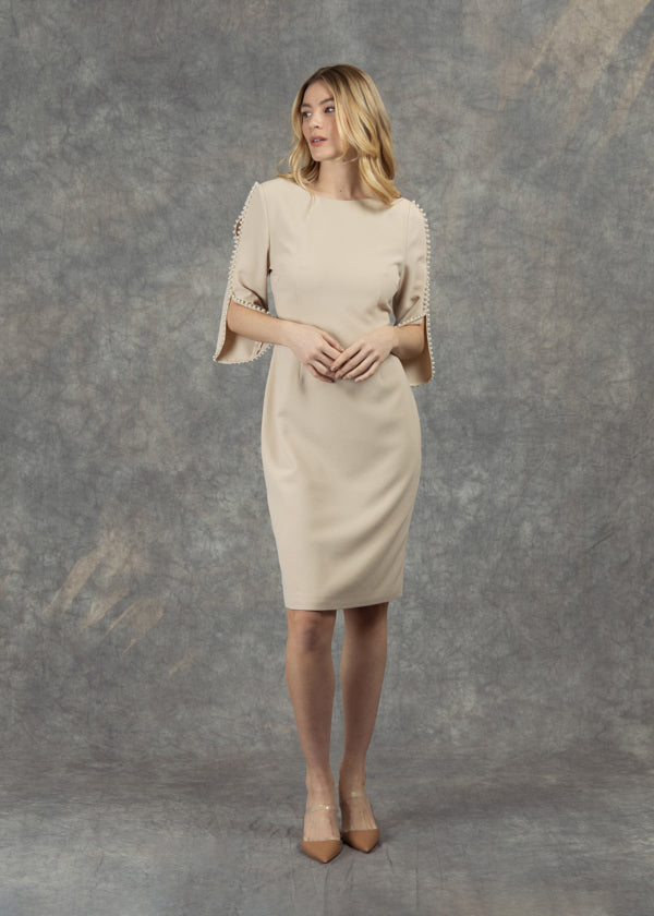Fee G Rita Tailored Pearl Bead Detail Biscuit Dress