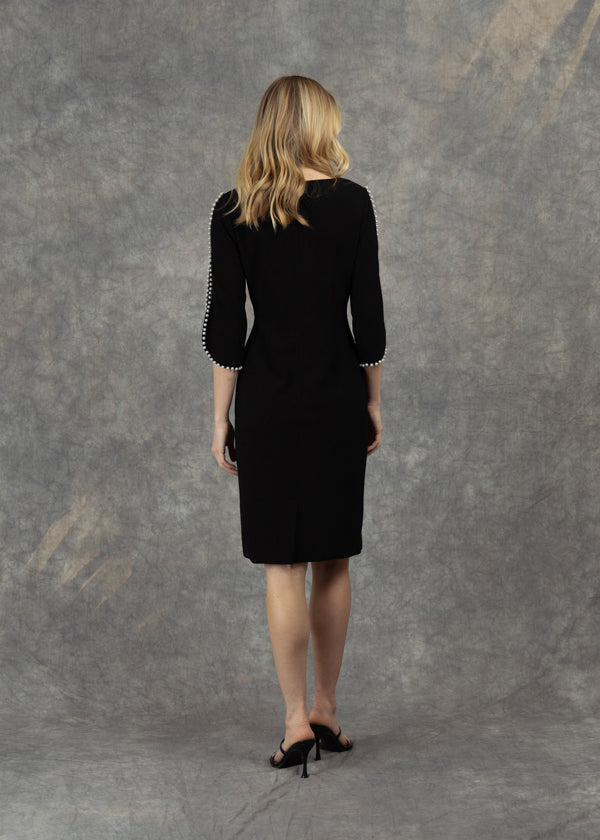 Fee G Rita Tailored Pearl Bead Black Dress