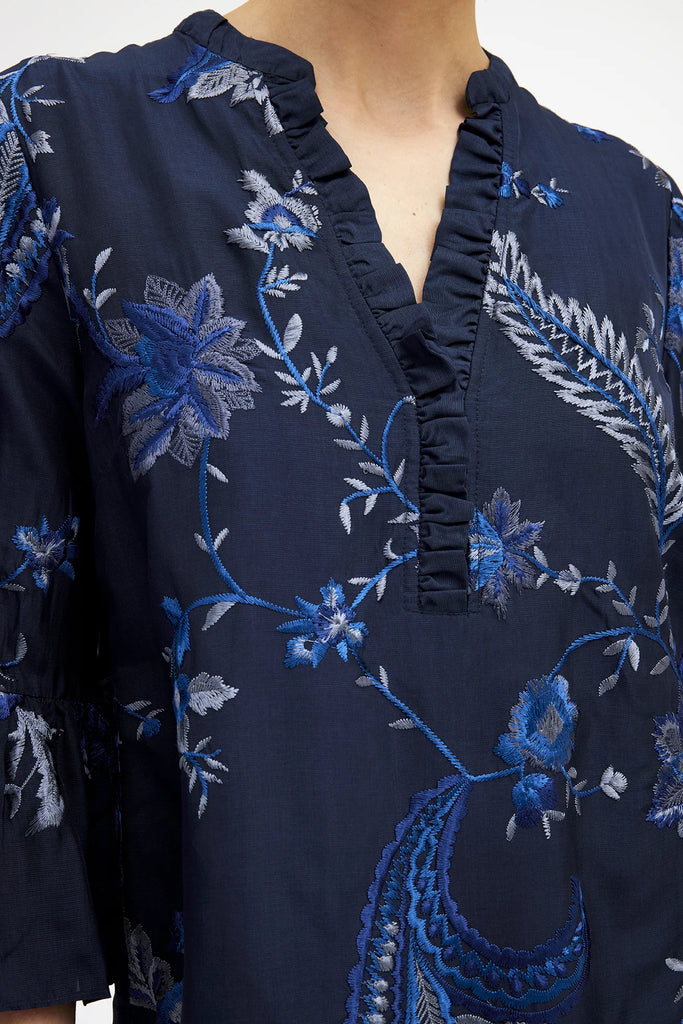 Gustav Janni Navy Embroidered Floral Print Top 