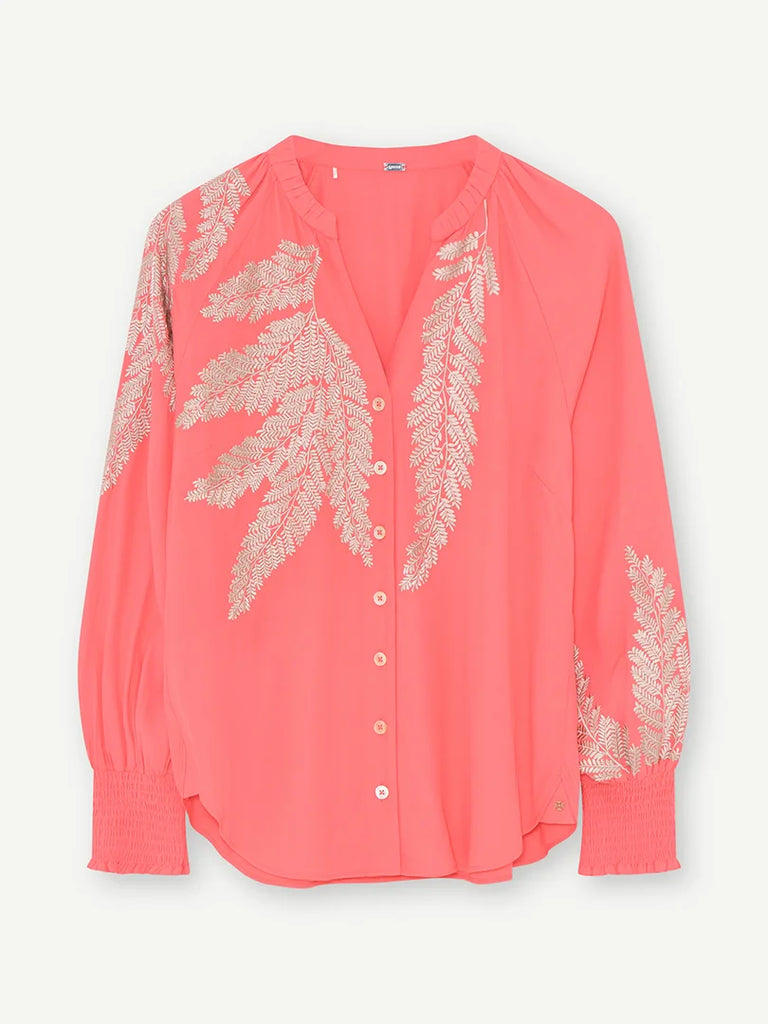 Gustav Gaby Coral Embroidered Leaf Print Blouse
