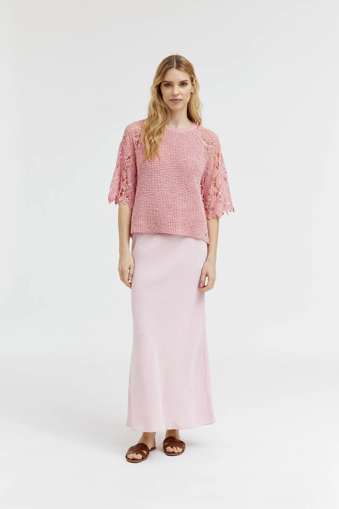 Gustav Pink Knit With Lace Sleeve
