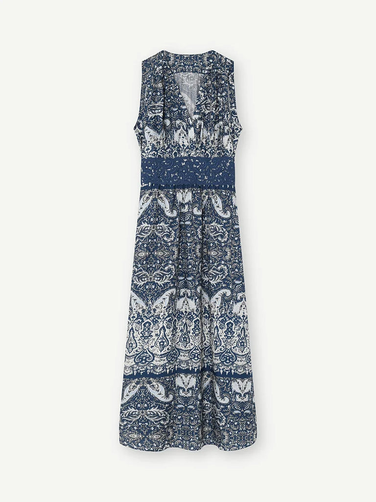 Gustav Roza Navy Paisley Print Sleeveless Midi Dress