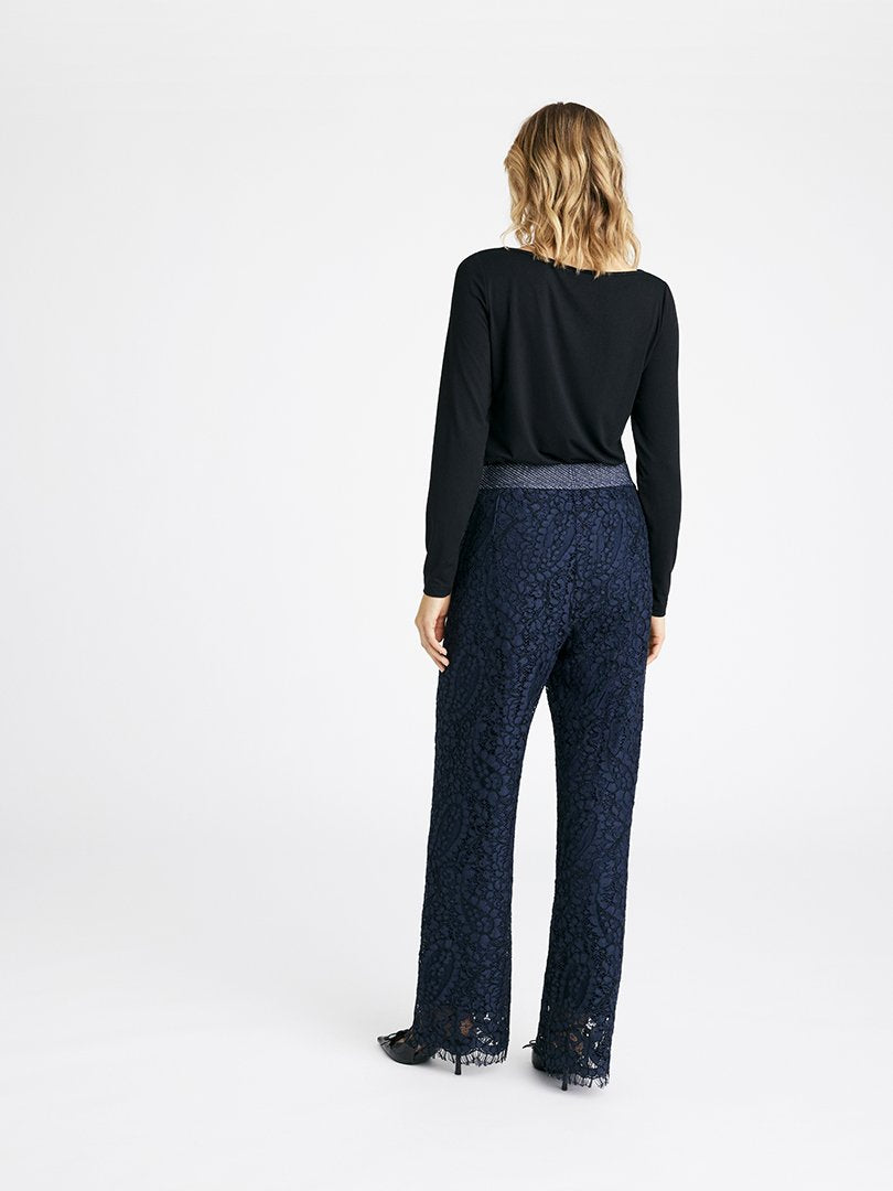 Gustav Bay Navy Wide Leg Lace Trousers From The Back 