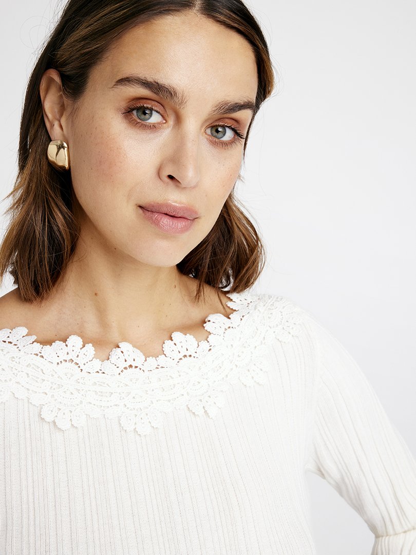 Gustav Isobel Cream Boar Neck Jumper With Lace Details 