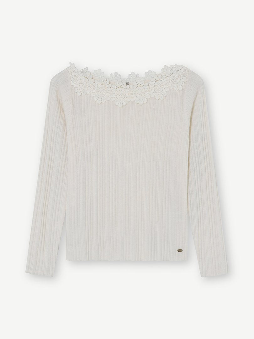 Gustav Isobel Cream Lace Neck Jumper