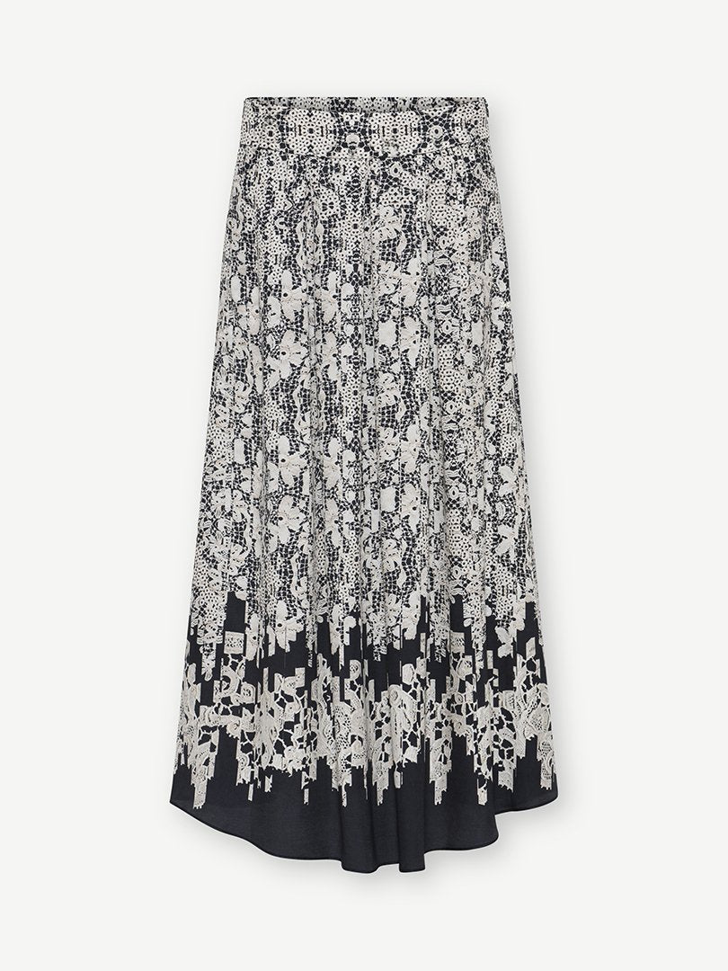 Gustav Mabell Black/Cream Lace Print Midi Skirt