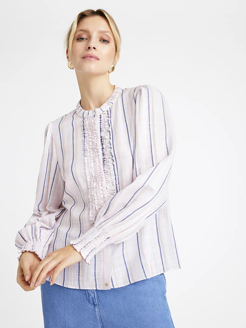 Gustav Cana Pink/Blue Pinstripe Cotton Blend Blouse