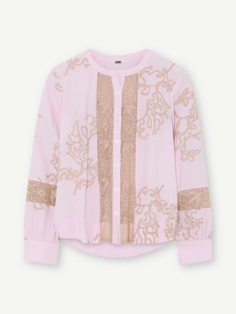 Gustav Naja Embroidered Pink Lace Panel Blouse