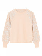 Gustav Karin peach dressy sweater with embroidered floral sleeves