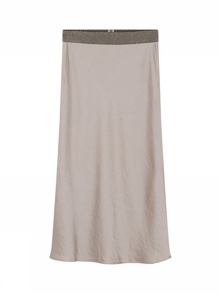 Gustav Elly taupe bias-cut midi skirt with chevron elastic waistband