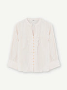 Flat-lay of Gustav Kaisa cream lyocell blouse showing scalloped button placket and 3/4 cuffed sleeves.