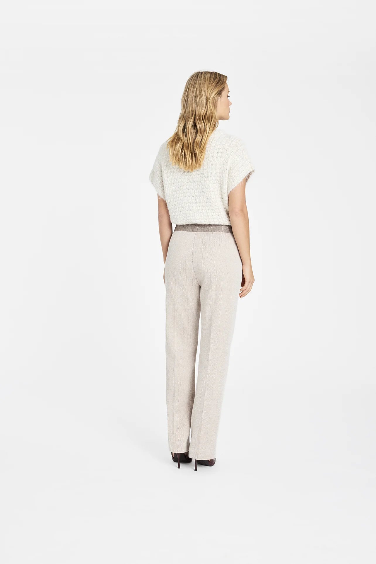 Gustav Marit jersey trousers back view showing clean waistband and straight leg cut