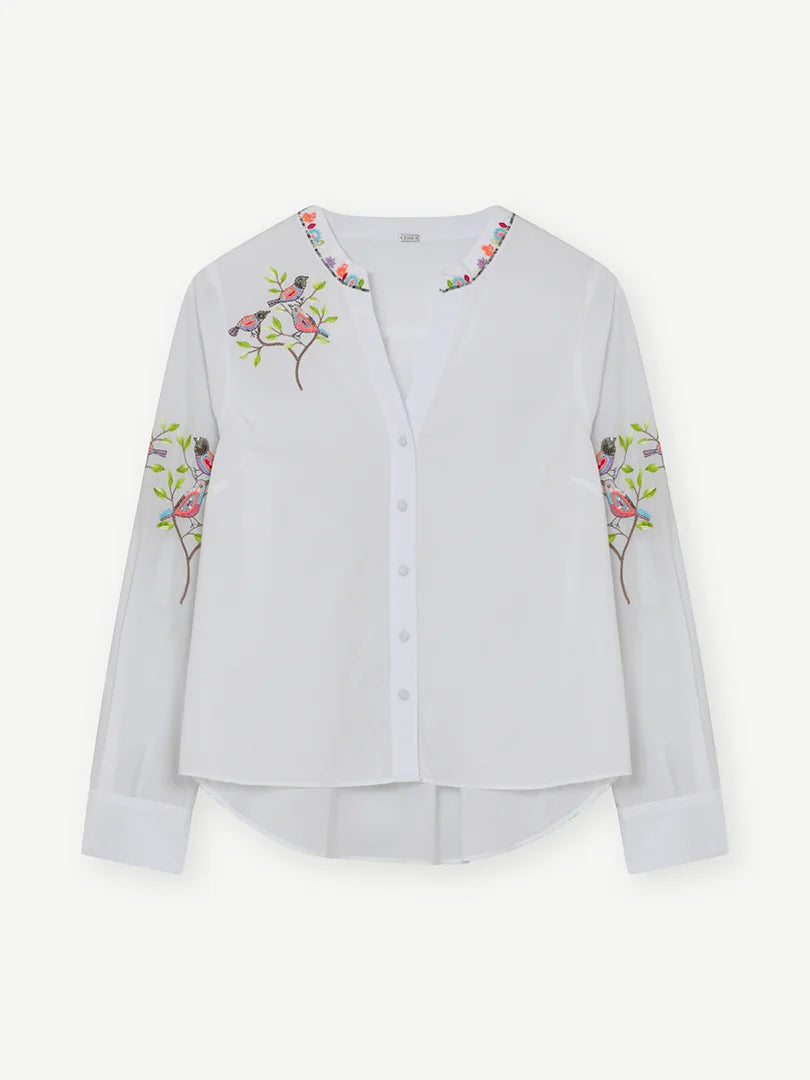 Gustav Bayanne white embroidered bird blouse front