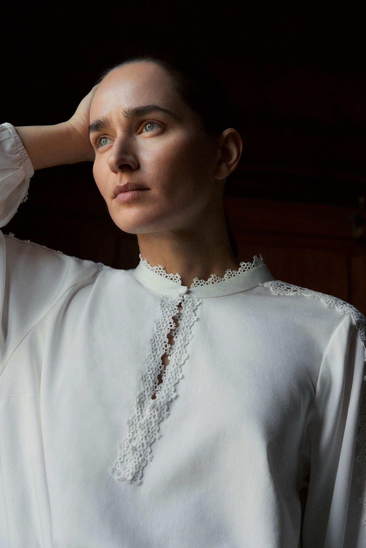 Gustav Lise White Lace Trim Long Sleeve Blouse From Front