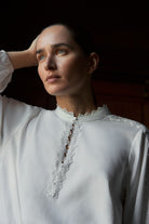 Gustav Lise White Lace Trim Long Sleeve Blouse From Front
