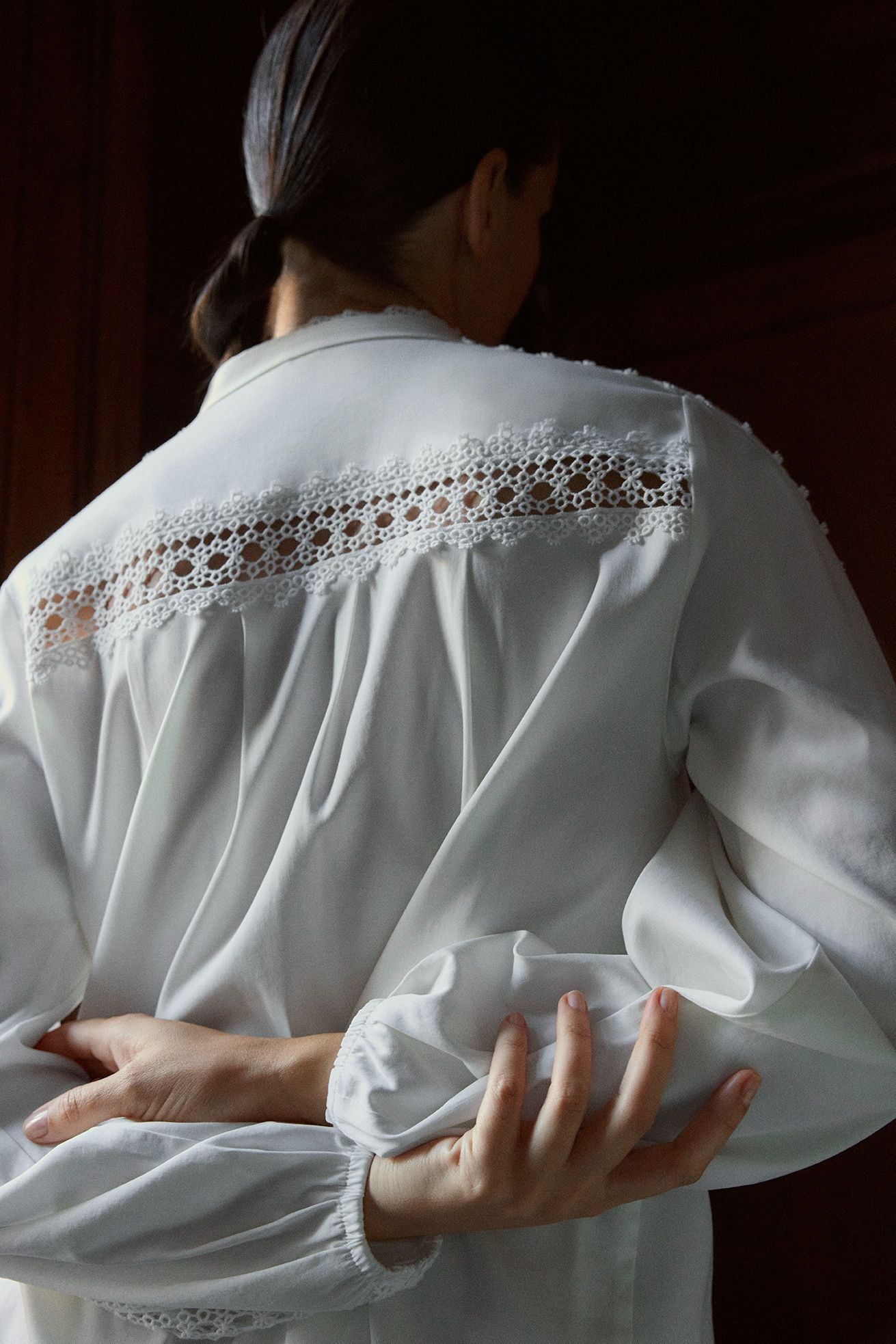 Gustav Lise White Lace Trim Long Sleeve Blouse