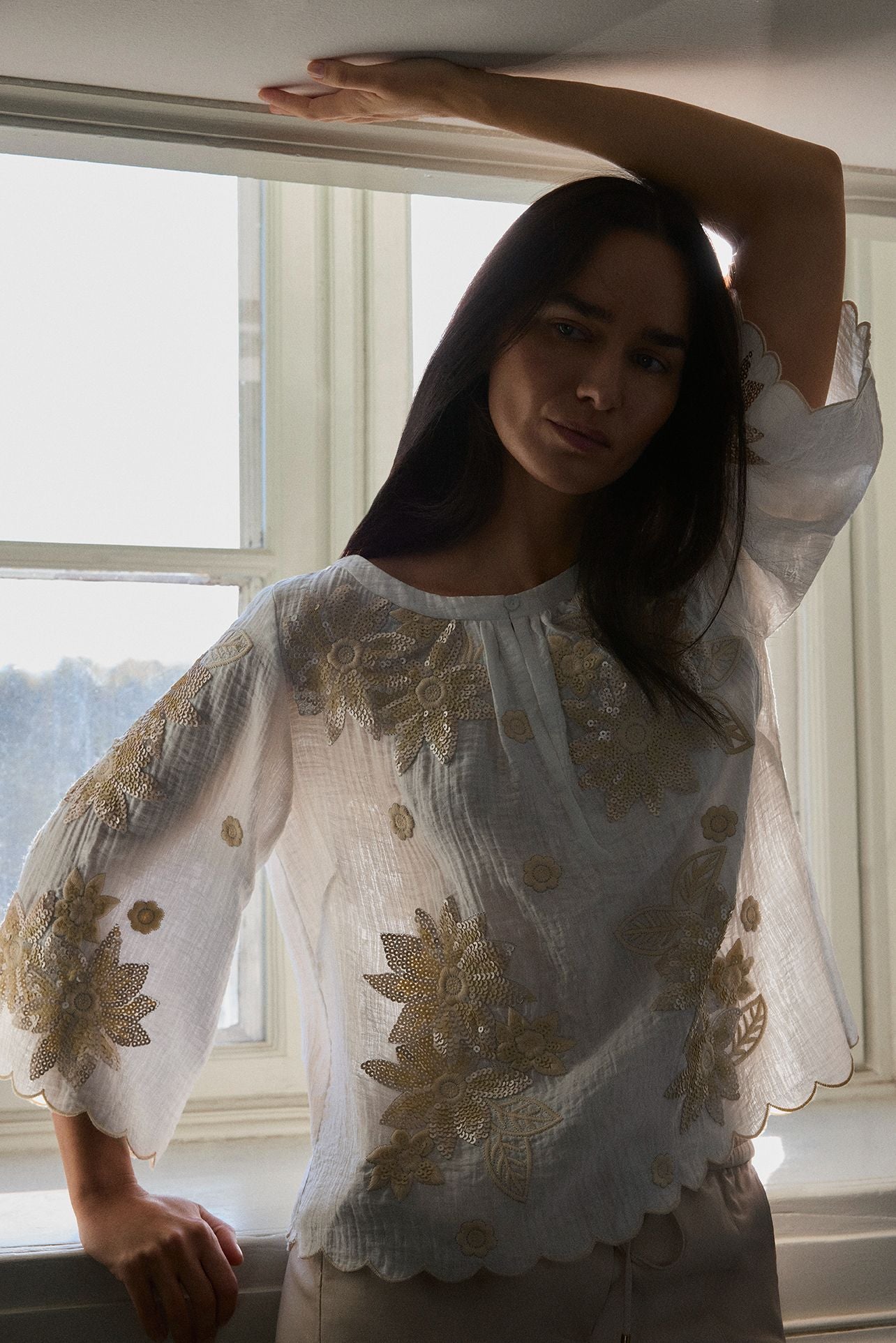 Gustav Mira embroidered sequin blouse