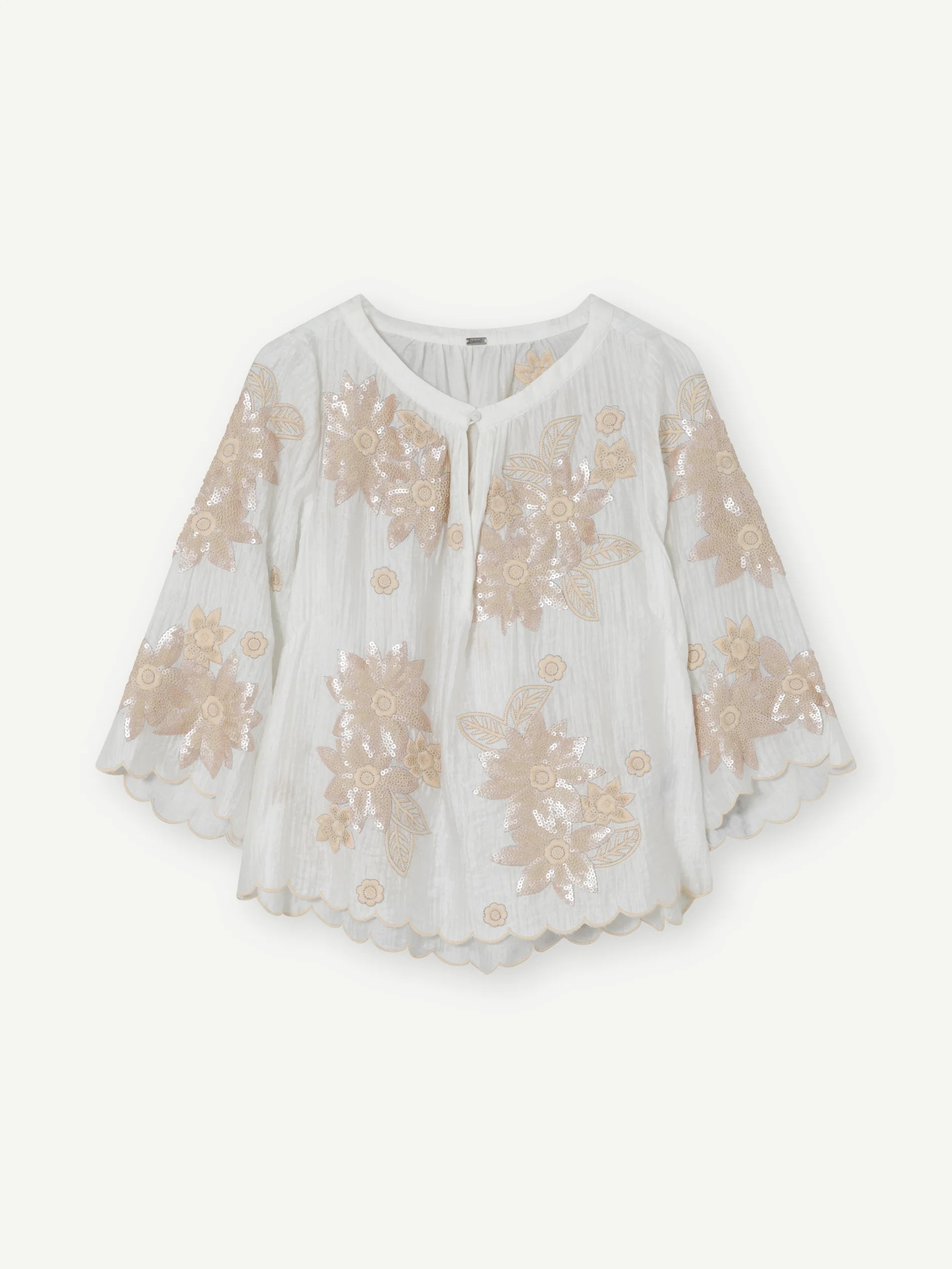 Gustav Mira embroidered sequin detail scalloped hem blouse