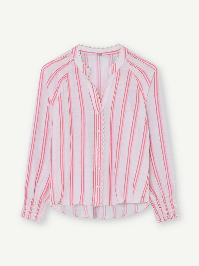 Gustav Kora pink striped blouse with embroidered trim