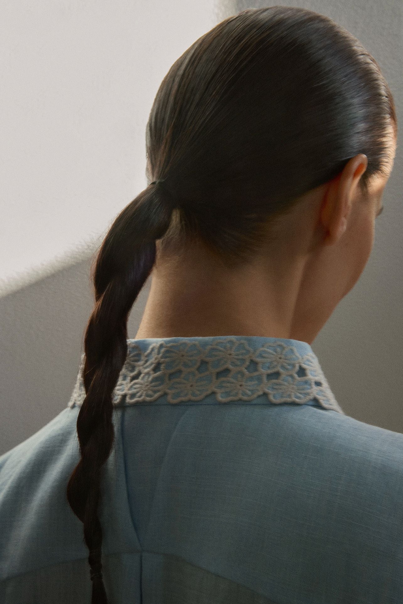 Gustav Lilje Blue and Beige Lace Blouse From Back