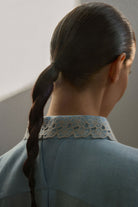 Gustav Lilje Blue and Beige Lace Blouse From Back