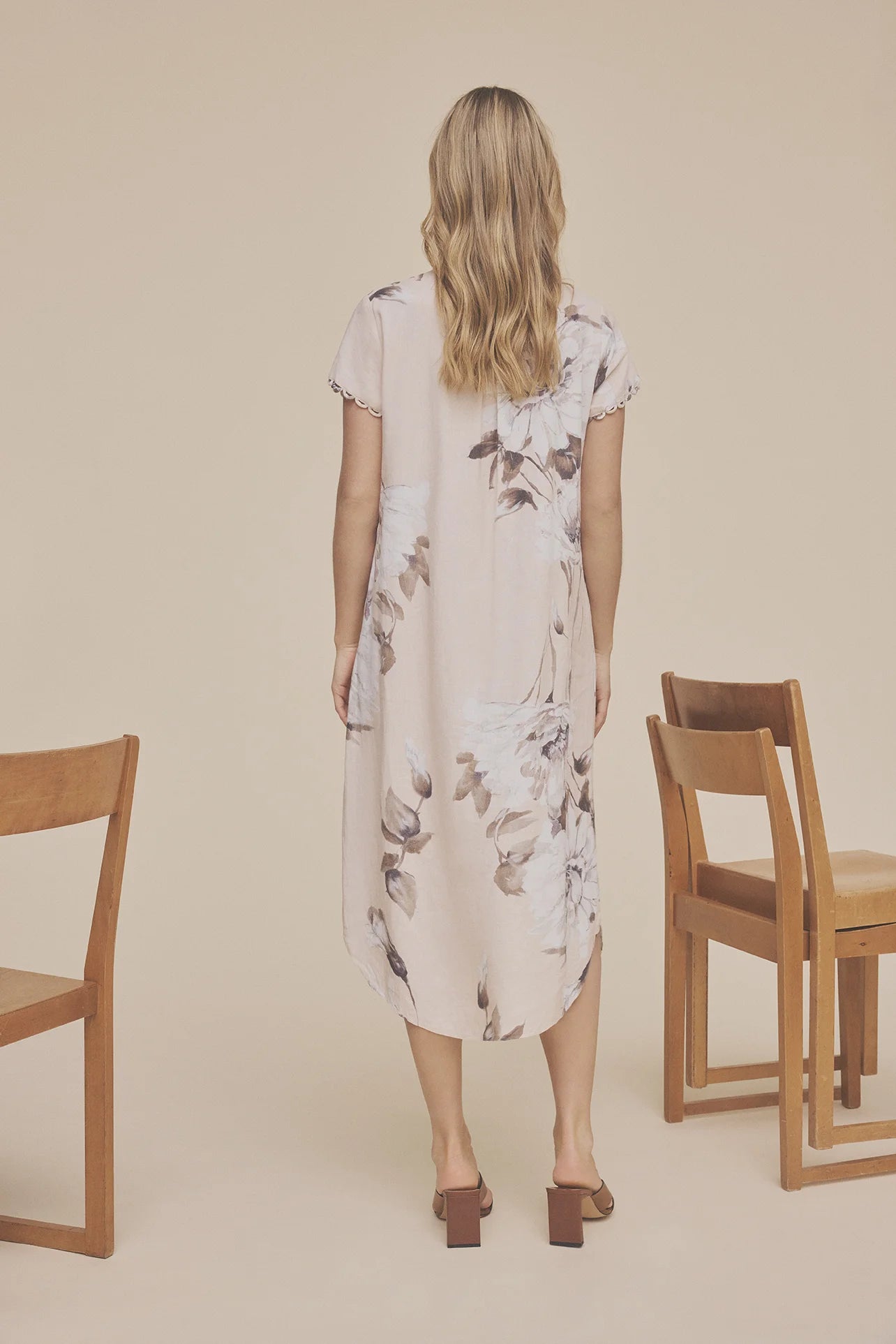     Gustav Madonna beige floral dress back view midi length