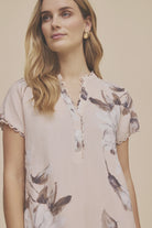     Gustav Madonna floral midi dress neckline detail beige print