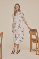     Gustav Madonna beige floral print midi dress front view