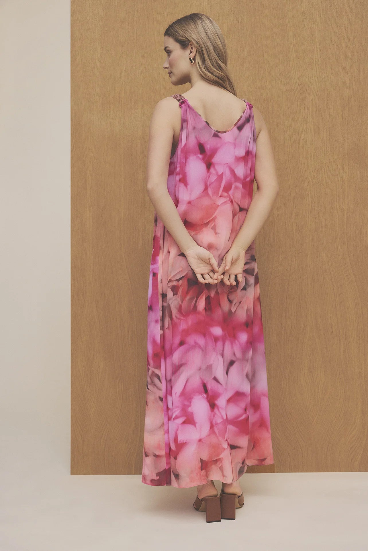     Gustav pink floral sleeveless maxi dress full length front pose
