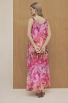     Gustav pink floral sleeveless maxi dress full length front pose