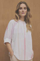     Gustav Annsophie pink cream striped blouse front view