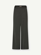 Gustav Miya army green satin wide leg trousers with elasticated back waist – front product view