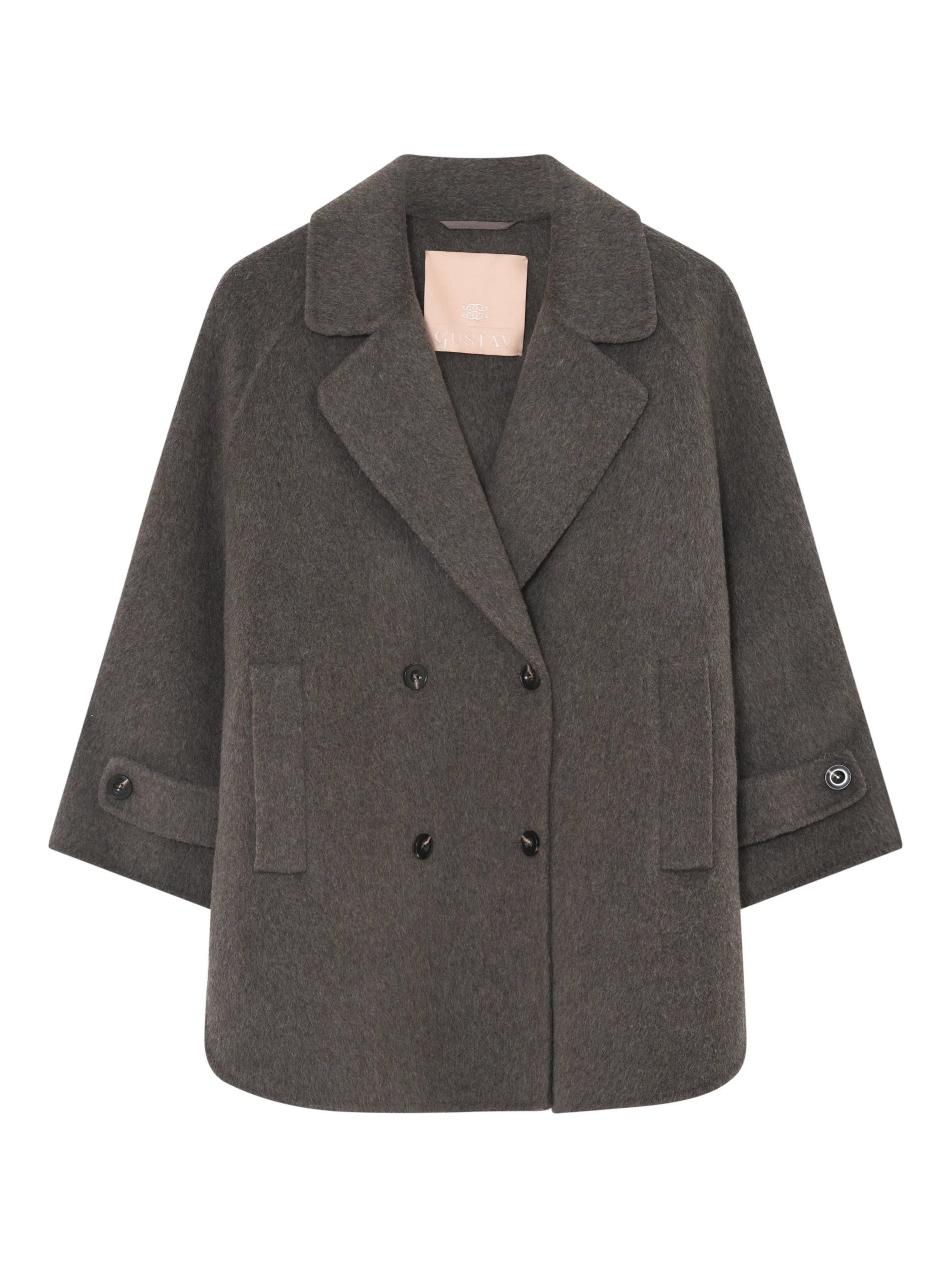 Gustav Verona brown double breasted cape jacket front view