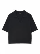 Gustav Isobel black short sleeve collared V-neck knit jumper front view