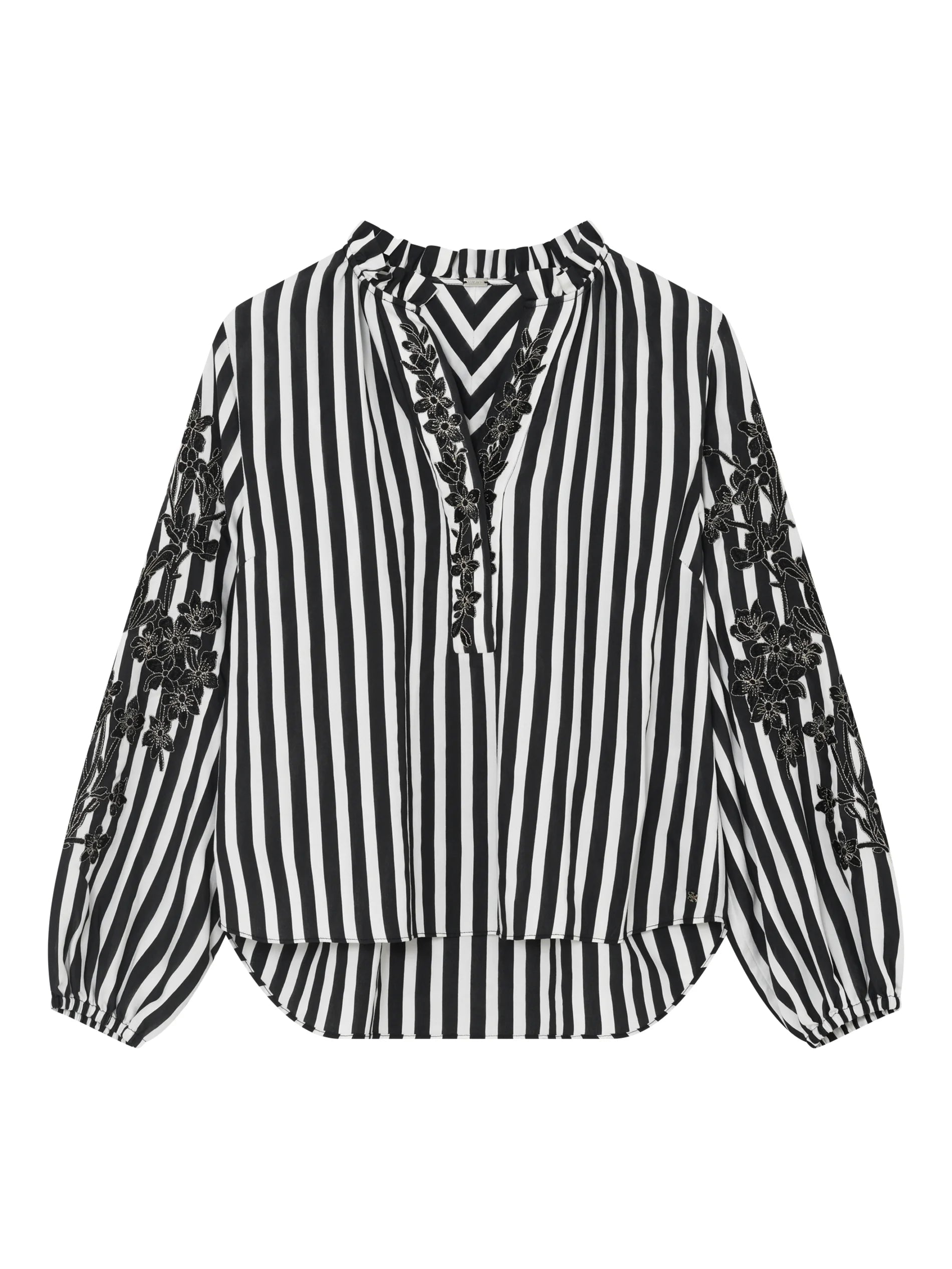 Gustav Annemie black and white striped embroidered blouse front view