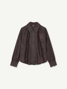     Gustav Ilsa chocolate brown lace embroidered blouse with lace collar and cuffs – front product view